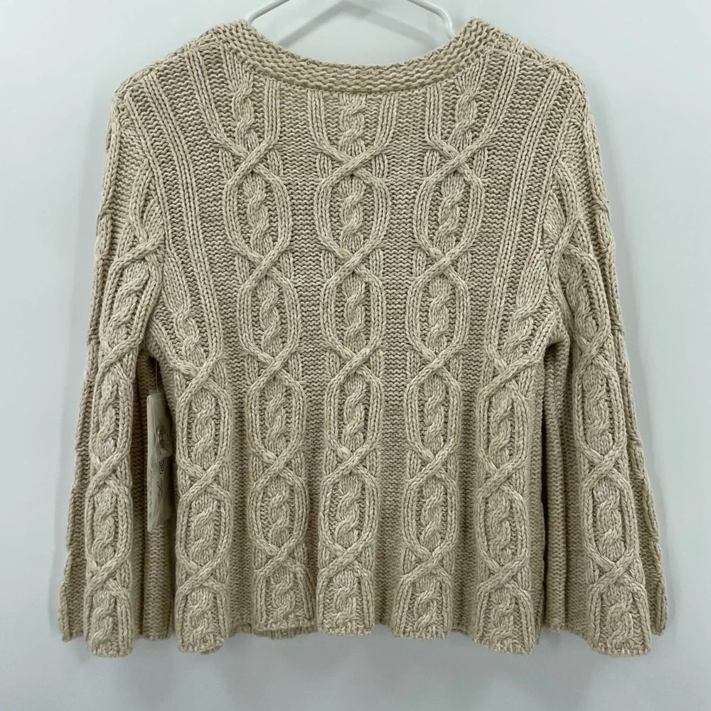 NWT Womens Cable Knit Cropped Cardigan Sweater Sz Small Oat Beige Chunky Neutral - Picture 3 of 10